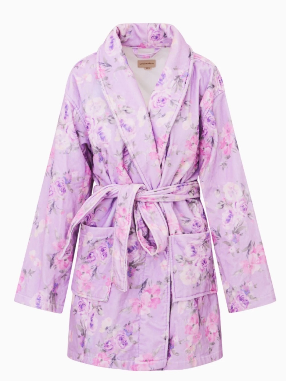 LoveShackFancy Lavender & Pink Floral Plush Robe with Belt
